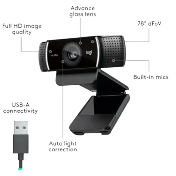 Logitech C922 Pro Stream 1080 Video Streaming, Recording and Video Calling Black - Picture 8 of 12